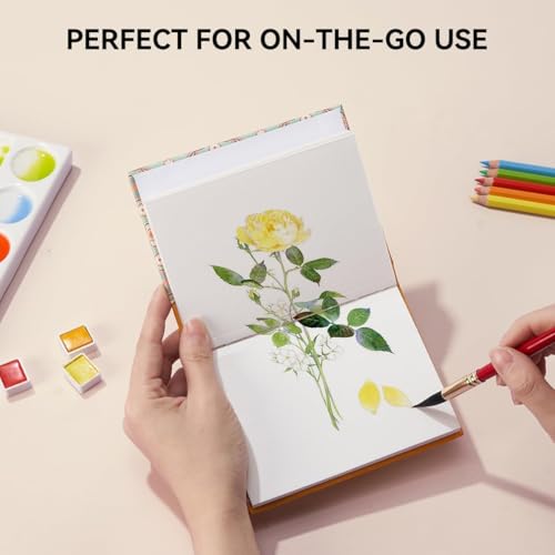 Arrtx Watercolor Journal, 5.35x3.86 Hot Press | 140LB/300GSM, 100% Cotton, Hardcover, 20 Sheets. Ideal Travel Notebook for Artists, Adults, and Students - size: 5.35x3.86''