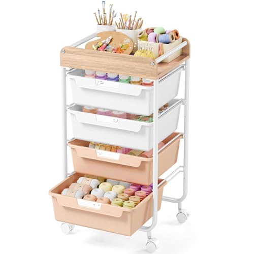 SYKIARIOL Rolling Craft Storage Cart with 4 Drawers,Kids Art Cart,Pearl - color: Pearl, size: 4-Drawer