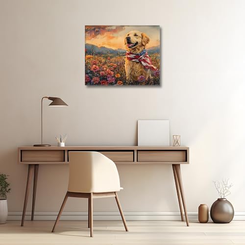HULDFRDA Paint by Numbers Kit for Adults on Canvas, A Golden Retriever Draped in the American Flag Painting by Numbers, Dog Paint by Number Kits for Home Wall Decor, 16 x20 Inch - color: Color-4