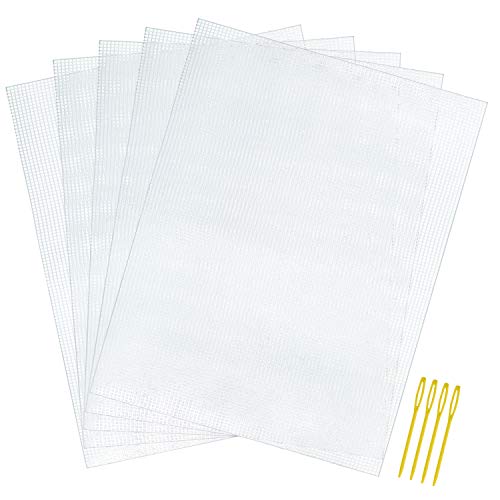 Pllieay 5 Pcs 7 Count Plastic Mesh Canvas Sheets, Eye Mesh for Embroidery | for Acrylic Yarn Crafting, Knit and Crochet PAquarium Dividers(10.2 x 13.2 inch, with 4 Pieces Weaving Needles) - color: 5Pcs