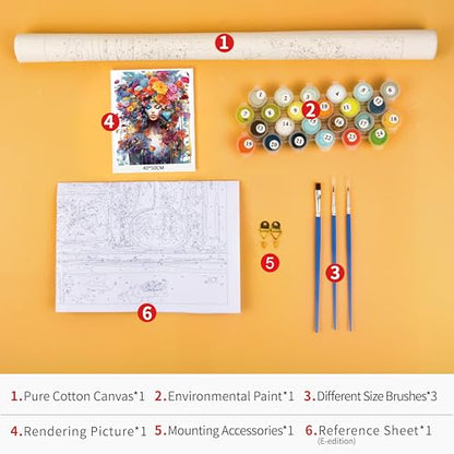 TUMOVO Paint by Number Kit for Adults Beautiful Women | women 16x20 inch unframed canvas with acrylic paints and 3 brushes, DIY gift for adults and relaxing DIY craft. - color: Womens