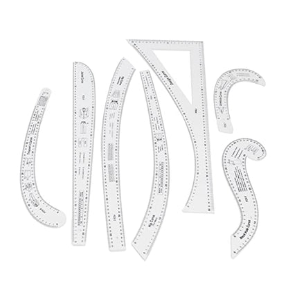 7Pcs Fashion Clear Metric Sewing Ruler Set, French Curve Pattern Ruler Kit for Beginners, Tailors, and Designers, Fashion Design Dress Makers Ruler, Clear Sewing Tailors Pattern Making Ruler