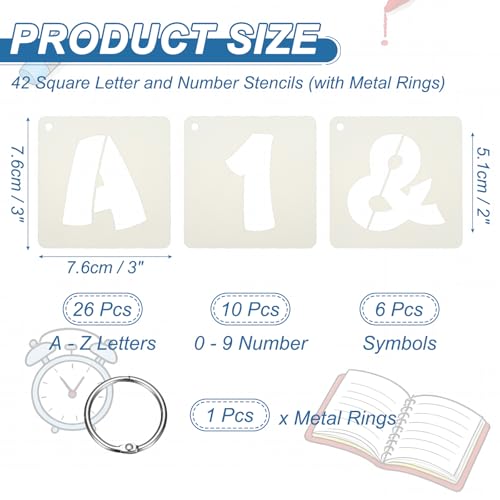 PATIKIL 2" Letter Number Stencils, 42Pcs Square Reusable Letter and Number Stencil Templates for Painting on Wall Wood Fabric Signage, Uppercase Letter Style - size: 2 Inch