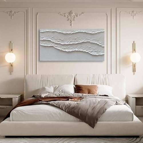 NANKAI Art White Waves Abstract Oil on Canvas Home Wall Deco Art 24x48 inch Minimalist Art Oil Painting - color: Nkhb135