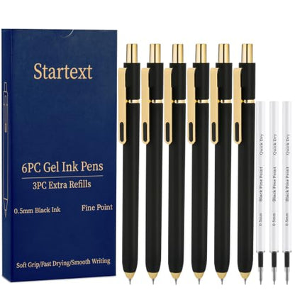 6Pcs Gel Pens-0.5mm Fine Point Black Ink with 3 Extra Refills, Soft Comfortable Grip,Smooth Fluent Writing,Retractable Design for Men Journal,Business Office and Nurse Note Taking(Black) - color: Black