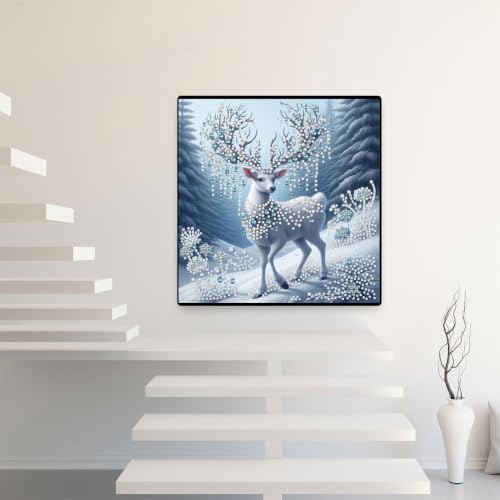 BSNRCH 5D Diamond Pearl Painting Kits for Adults Beginners, Special Shape Diamond Art Kits for Animal White Deer,DIY Diamonds Art Pearl Painting for Home Walls Decor 12 x 12 inch - color: White Deer