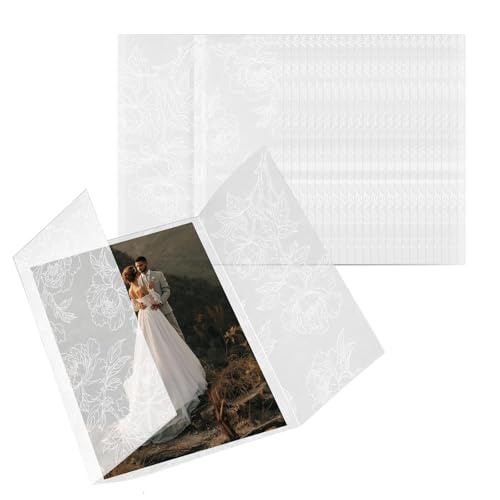 Goefun 50 Pack Pre-Folded Floral Vellum Paper 5x7 with White Flower Pattern - color: pattern-white peony, size: 5x7-50pcs