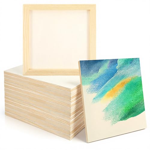 12 Pack Unfinished Wood Panels 8 x 8 Inch, Wooden Canvas Panels, Unfinished Wood Canvas Wooden Panel Boards for Watercolor, Arts and DIY Crafts, Easel Display, Use with Oils, Acrylics
