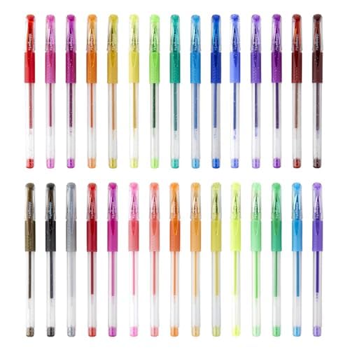 KINGART 400-30 Comfort Grip Gel Pens, Set of 30 Unique Glitter Colors - color: Glitter
