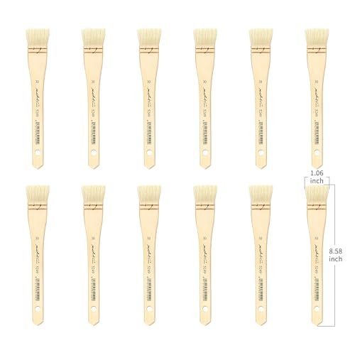 XDT#5249 Hake Paint Brush Set, 12Pcs Flat Goat Hair Wash Brushes (1.06") for Watercolor, Pottery Glaze, Acrylic, and Oil Painting - size: 12Pc Goat Hair(1.06 In)