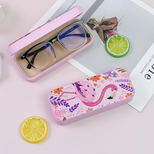 FlyingMage 5D Diamond Art Painting Kit for Adults Beginner, Small DIY Diamond Dots Gem Art Painting Mosaic Kits, Cute Hard Shell Sunglasses Eyeglasses Glasses Case for Women Teen, Pink Flamingo - color: Pink Flamingo