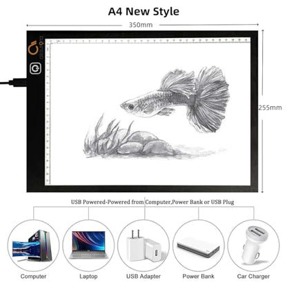 AIAURORA Upgraded A4 LED Light Tracing Drawing Board, Ultra-Thin Dimming USB Power Art Craft Scaled LED Light Pad for Tattoo Drawing, Diamond Painting, Streaming, Sketching, Stenciling (A4-New)