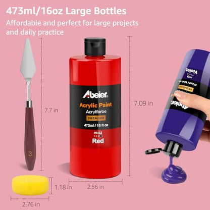 ABEIER Large Bulk Acrylic Paint Set, 15 x 16 fl oz, Non-Toxic | Matte finish, rich pigments, thick consistency, smooth blending, waterproof when dry, palette knife and sponge included - color: 15 Colors
