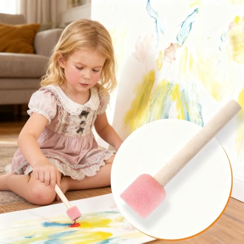 10Pcs Pink Round Sponge Paint Brushes, High-Density Foam Daubers with Wood Handles for Even Application, Washable Art Tools for Acrylics, Stencils, Varnishes and DIY Craft Projects, 0.78in