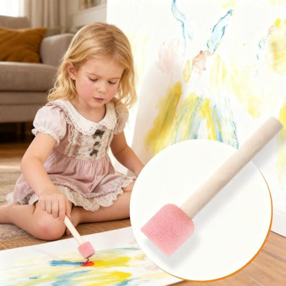 10Pcs Pink Round Sponge Paint Brushes, High-Density Foam Daubers with Wood Handles for Even Application, Washable Art Tools for Acrylics, Stencils, Varnishes and DIY Craft Projects, 0.78in