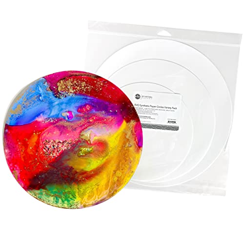 Alcohol Ink Synthetic Paper & Watercolor - Non-Absorbent, Heavy Weight & Tear Resistant - Forgiving - Many Inks Wipe Off Clean for Easy Reuse On White - White EVO Circles Variety Sizes (6 Pack) - color: White, size: Assorted Circle Sizes