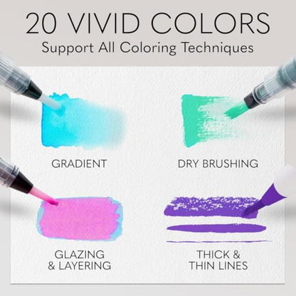 CHROMATEK 22 Watercolor Pens Set | 2 Aquapens & 20 Unique Colors | Brush Pens | Easily Blendable, Vivid, Smooth | Professional Art Supplies - style: 22 Pen Set