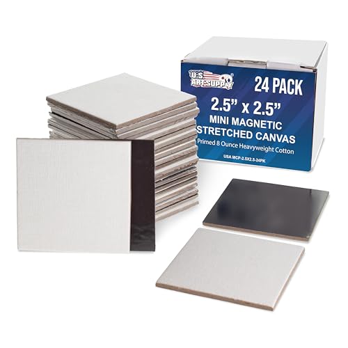 U.S. Art Supply Mini Magnetic Canvas Panels, 24 Pack, 2.5x2.5 Inch Square - size: 2.5" x 2.5"