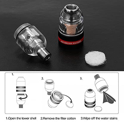 Mini Airbrush Air Filter Moisture Water Trap, 1/8" BSP Threads Spray Pen Oil Water Separator for Gundam Model Painting, Makeup, Tattoo & Art Craft Tools
