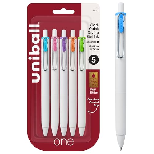 uniball™ one Gel Pens, Medium Point (0.7mm), Assorted Ink, 5 Pack - color: Assorted, size: 5 Count (Pack of 1), style: Medium