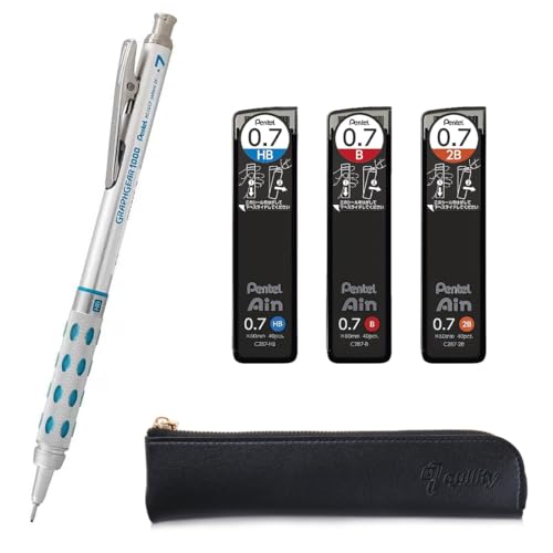 Graph Gear 1000 Mechanical Drafting Pencil + Ain HB/B/2B leads, original Black slim pen case (0.7mm) - size: 0.7mm