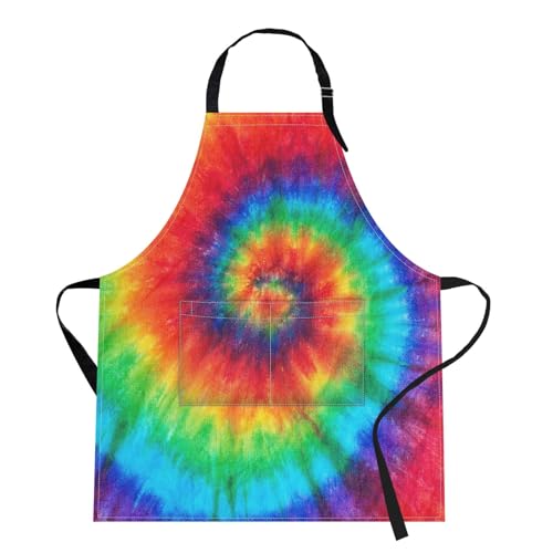 Apron with Pockets, 32x28 inch, for Women Men, Colored | Tie Dye Waterproof Adjustable Bib Aprons for Kitchen Cooking Baking Painting Gardening - color: Tie Dye