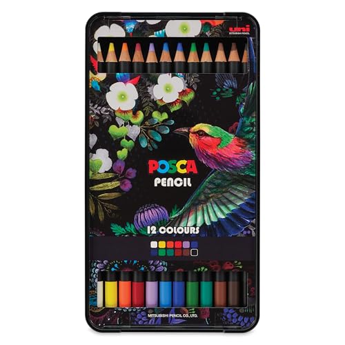 POSCA® Colored Pencils, Soft Core, 12 Count | Ultra-Smooth, Rich Pigment, Vibrant Colors for Blending, Shading & Layering, Adult Coloring & Drawing