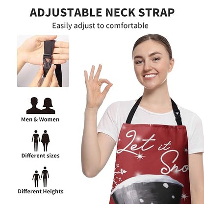 Christmas Apron Snowman Aprons for Adult Cute Snowman Kitchen Aprons with Pockets Red Xmas Aprons with Adjustable Strap for Baking, Cooking, Crafting, Sewing - color: Xmas Snowman