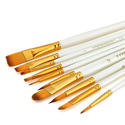 Transon 20pcs Artist Painting Brush Set for Acrylic Watercolor Gouache Hobby Craft Face Rock Painting White - color: White
