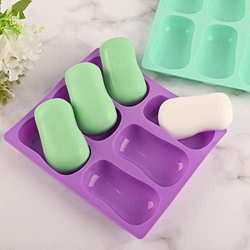 Sakolla 2 Pack 6 Cavity DIY Silicone Soap Molds Classical Handmade Silicone Molds for Bath Bombs, Craft Soap Making Supplies - color: Oval/Green & Purple