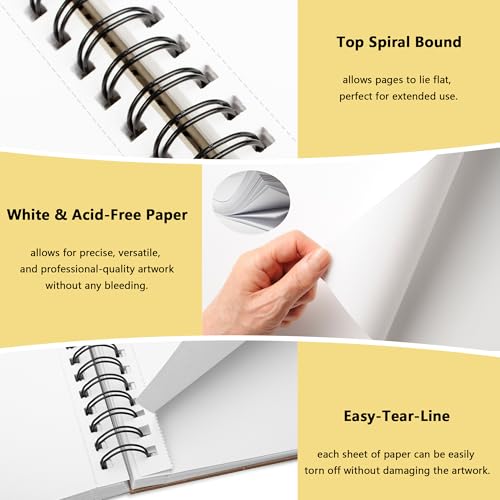 WINNER 9" x 12" Sketch Book 4 Pack, 400 Sheets Spiral Bound Art Sketchbook, 68lb/100gsm White Acid Free Drawing Pad, Sketching Doodling Drawing Writing Sketch Pad, Back to School Art Supplies, Yellow - color: Yellow, size: 9"x12"