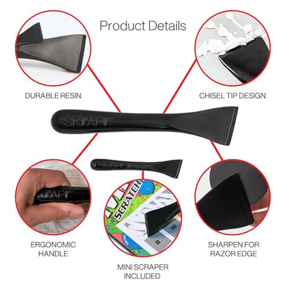 Plastic Scraper Tool, 2 Pack, Non-Scratch, 1.7 Inch Wide Blade | Long Ergonomic Handle, Heat Resistant (460F), Dishwasher Safe - Clean Ovens, Countertops, Hard Floors, Walls, and Windows