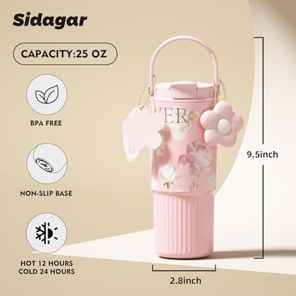26 oz Insulated Stainless Steel Tumbler with Straw & Handle Pink - color: Pink