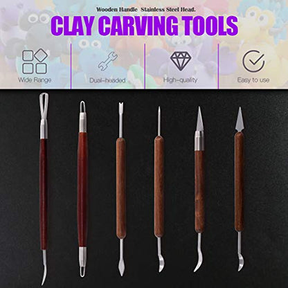 Swpeet 26Pcs Modeling Clay Sculpting Tools Kits, Handle Double-Sided Set, Watercolor Pens, Wooden Dotting Tools, Plastic Ball Rod Stylus Modeling Tools, Clay Roller, Clay Scarper for Clay Sculpture
