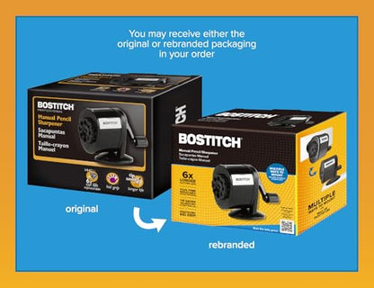 Bostitch Office Wall Mount Manual Pencil Sharpener, 8 Hole Dial, 6X Longer Cutter Life, Vertical or Horizontal Mounting, Black