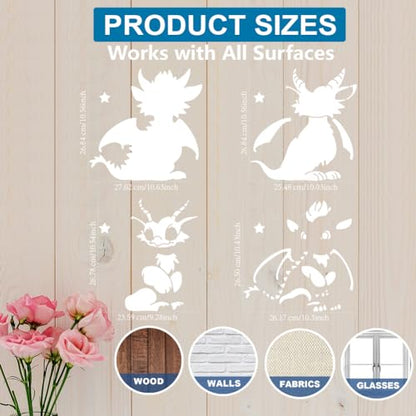 MAYJOYDIY 4pcs Layered Dragon Stencils 11.8×11.8inch Large Cartoon Dragon Stencil with Paint Brush Reusable Cute Little Animal Stencil for Craft Windows Wood Wall Tile Canvas Fabric Floor - color: Layered Dragon