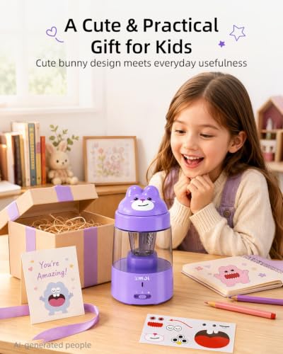 ZMOL Colored Pencil Sharpener for Kids Gift, Rechargeable Electric Pencil Sharpener, Auto Stop, Pencil Sharpeners for Battery Powered Cute Purple - color: Purple