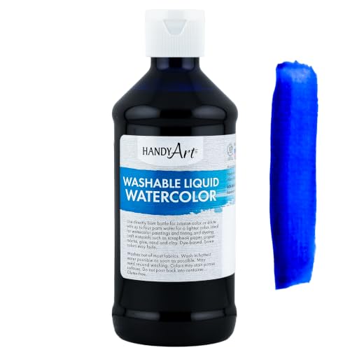 Handy Art Washable Liquid Watercolor Paint, Blue, 8 oz Bottle | Ready to Use Concentrated Dye-Based Liquid, Deep Color Strength, Dilute with Water, Certified Safe AP Non-Toxic, Made in USA - color: Blue