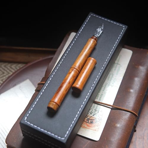 SeventyTwo Handmade Glass Dip Pen with Wood Handle, Fine Point Writing Instrument with Display Case (Brown) - color: Brown