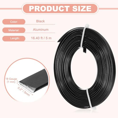 uxcell 18 Gauge Flat Aluminum Wire, 16.40 ft 5mm Wide Aluminum Crafts Wire for Flower Bonsai Crafts Carving DIY Bezel Sculpting Gem Metal Wrap, Black - color: Black, size: 5mm