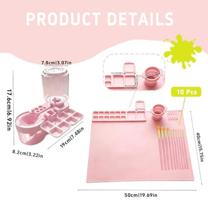 Art Station Set Brush Cleaner and Silicone Craftie Paint Mats - color: Pink