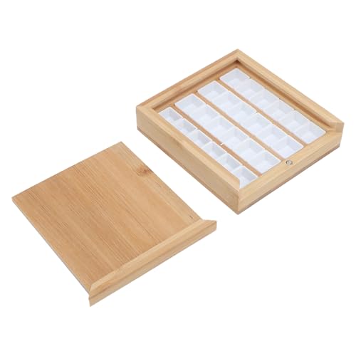 24 Wells Watercolor Palette with Lid, Bamboo Wood Mixing Tray for Travel, Outdoor Sketching and Painting