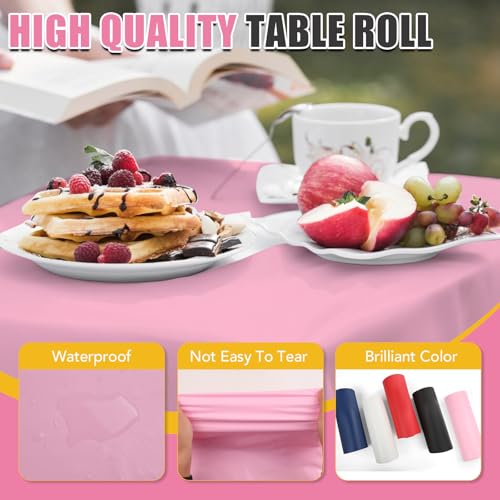 RowinsyDD 54 in X 100 FT Pink Plastic Table Cover Roll with Slide Cutter - color: Pink, size: 1200" x 54" (Rectangular)