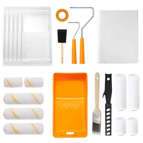 Mister Rui Mini Paint Roller Kit 22 Pieces, 4" 2" Paint Rollers Foam Brush