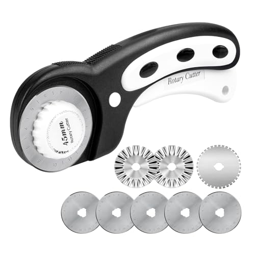 Teslong 45mm Rotary Cutter for Fabric, Extra 8pcs Replacement Blades | Ergonomic Handle Fabric Cutter Wheel with Safety Lock for Fabric, Leather, Crafting, Sewing, Quilting, Left & Right Hand