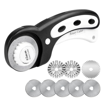 Teslong 45mm Rotary Cutter for Fabric, Extra 8pcs Replacement Blades | Ergonomic Handle Fabric Cutter Wheel with Safety Lock for Fabric, Leather, Crafting, Sewing, Quilting, Left & Right Hand