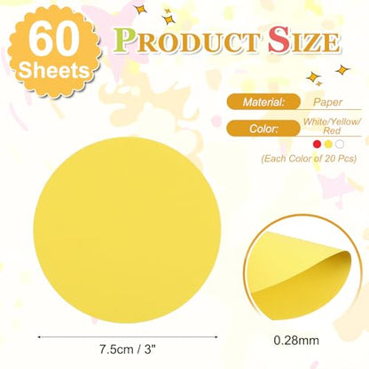 PATIKIL 60 Sheet Circle Card Stock, 3 Inch Round Cutouts Paper Thick Cardstock Coaster for DIY Craft Projects Printing Supplies Bulletin Board Decor, White/Yellow/Red | Cutouts Paper Coaster for Office Supplies DIY Craft Projects Classroom Printing Bullet