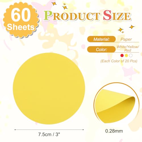 PATIKIL 60 Sheet Circle Card Stock, 3 Inch Round Cutouts Paper Thick Cardstock Coaster for DIY Craft Projects Printing Supplies Bulletin Board Decor, White/Yellow/Red | Cutouts Paper Coaster for Office Supplies DIY Craft Projects Classroom Printing Bullet