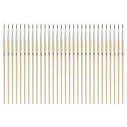 MECCANIXITY 30Pcs Fine Pointed Miniature Paint Brushes, Small Detail Paint Brush for Acrylic Watercolor Oil Model Painting Crafts Rock Painting and DIY Art(Wood Color #00) - color: Wood Color, size: #00