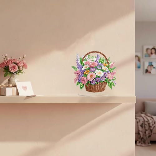 ARPADAMO Tabletop Ornament Diamond Art Kit for Adult Pretty Flower Basket | 5D DIY Special Shaped Crystal Double Sided Rhinestone Stand Diamond Painting Art Kits,Placement Ornament Gift Home Garden - color: DP03972